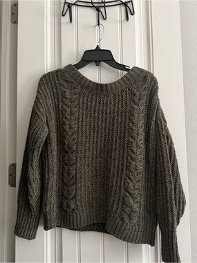 Express Olive Cable Knit Crewneck Sweater